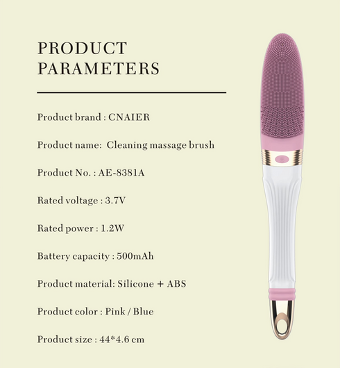 USB Rechargeable Silicone Bath Scrubber Electric Body Bath Brush Sonic Exfoliating Waterproof Long Handel Shower Brush
