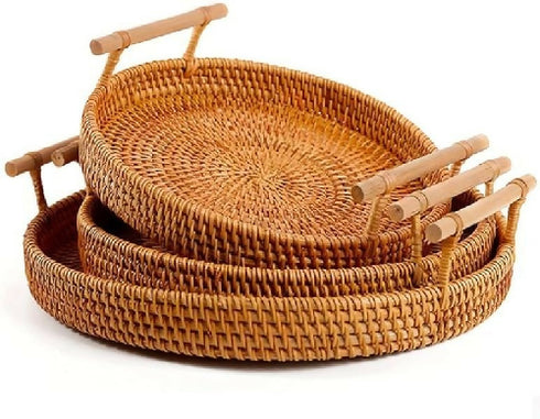 Round Rattan Basket Food Serving Basket Organizer