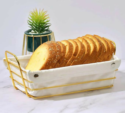 Stylish Rectangular Bread Serving Basket - White