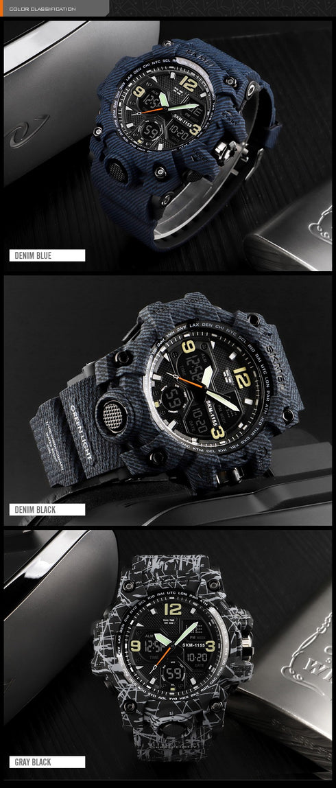 SKMEI 1155B Mens Military Waterproof Alarm Sports Watch