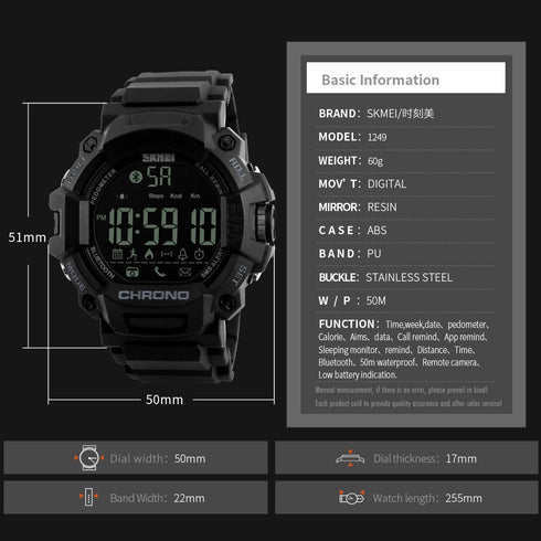 SKMEI 1249 Waterproof Alarm Bluetooth Sports Watch