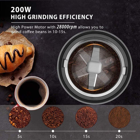 200W Portable Electric Stainless Steel Coffee and Spice Grinder
