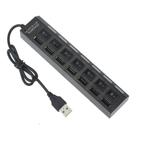 7 Ports LED USB 2.0 Hub Power on/off Switch For PC,Laptop Black