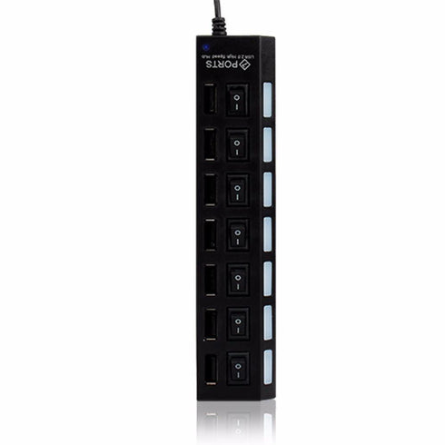 7 Ports LED USB 2.0 Hub Power on/off Switch For PC,Laptop Black