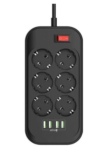 2500W SE6403 4 USB Ports Power Strip 3.4A With 6 AC Sockets