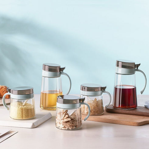 5Pcs of Kitchen Spice Glass Jar Storage Container Set