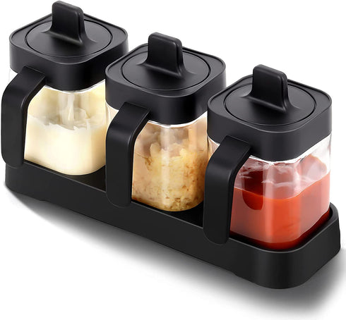 3PCs Glass Spice Jar Set With Spoons & Lids