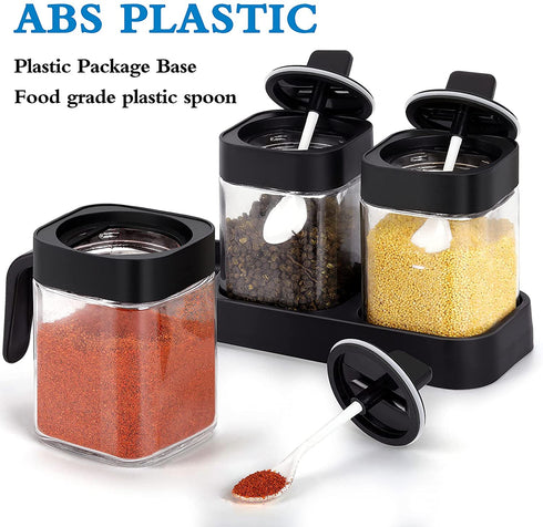 3PCs Glass Spice Jar Set With Spoons & Lids