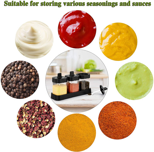 3PCs Glass Spice Jar Set With Spoons & Lids