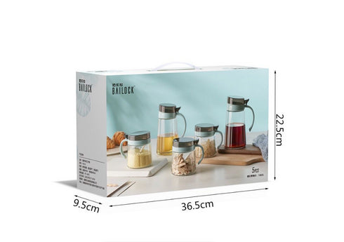 5Pcs of Kitchen Spice Glass Jar Storage Container Set