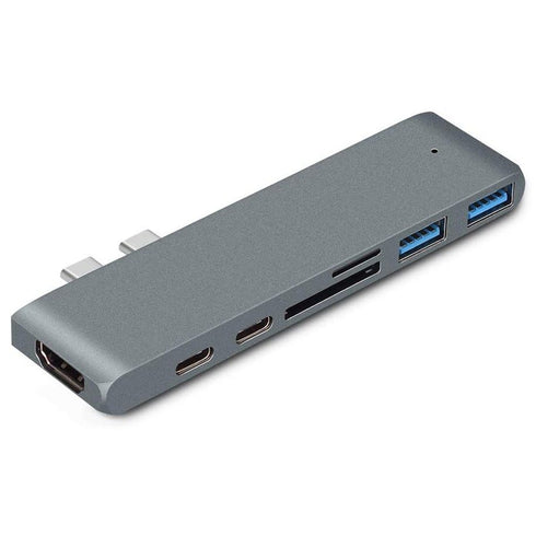 7-in-1 Aluminum Dual USB Type-C Hub Adapter For MacBook Pro/Air