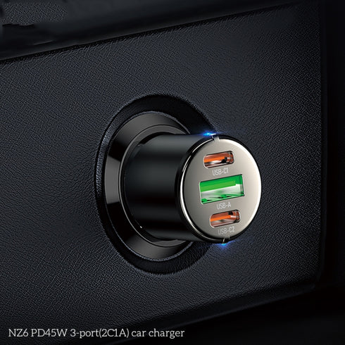 Hoco NZ6 45W Dual PD+QC3.0 3 Ports Mini Car Charger - Black