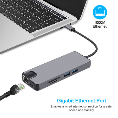 8 In 1 Type-c Hub For laptop And Pc - 4K HDMI / Vga / Ethernet / Card Reader/ 2 USB / Type-c