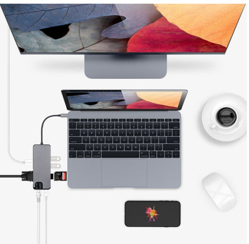 8 In 1 Type-c Hub For laptop And Pc - 4K HDMI / Vga / Ethernet / Card Reader/ 2 USB / Type-c