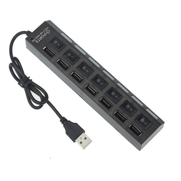 7 Ports LED USB 2.0 Hub Power on/off Switch For PC,Laptop Black - WooTech Online Shopping