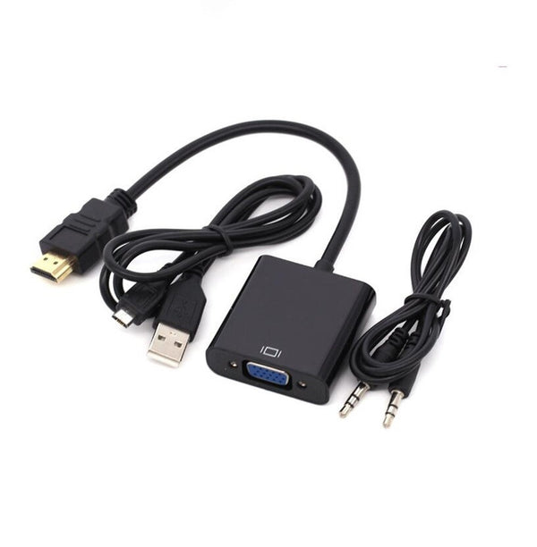 HDMI to VGA Converter Adapter Cable with 3.5mm Audio and USB power cable - Black