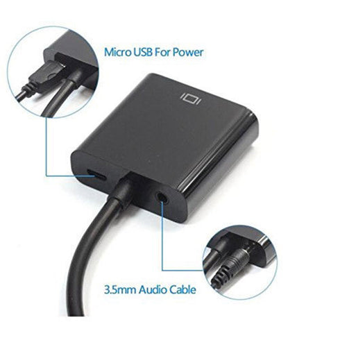 HDMI to VGA Converter Adapter Cable with 3.5mm Audio and USB power cable - Black