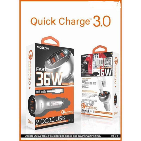 Moxom fast car charger with cable kc-13 - WooTech Online Shopping