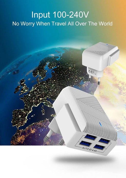 Moxom Smart IC 4 USB Port AUTO ID 4.4A Wall phone Charger Kh-40y