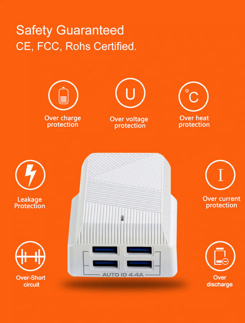 Moxom Smart IC 4 USB Port AUTO ID 4.4A Wall phone Charger Kh-40y