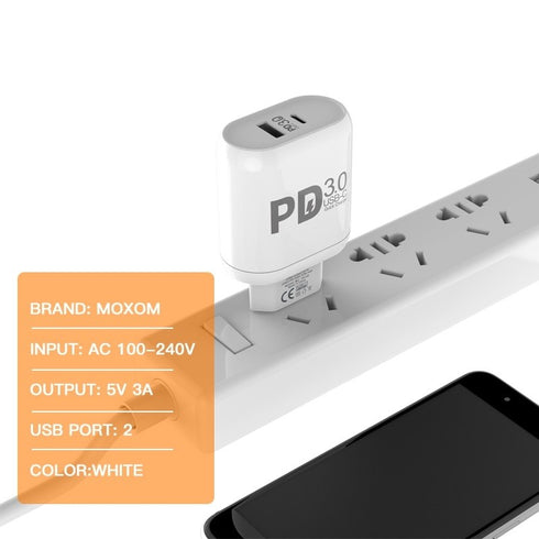 Quick PD charge 3.0 fast charger Type- C adapter charger adapter Pd-08 - white