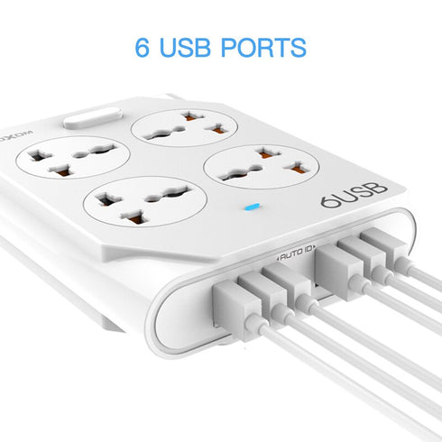 6 USB Fireproof Power Socket - 10A - White