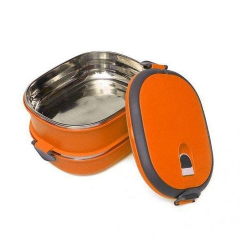 180ml Double Square Steel Lunch Box - Orange