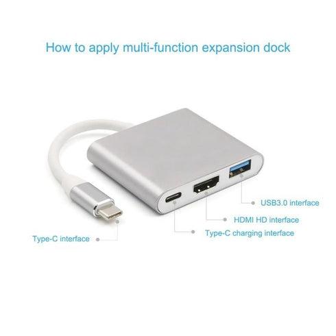 Aluminum Usb-c to Hdmi 3.1 Converter HDMI/USB 3.0/TypeC For macbook- SIlver