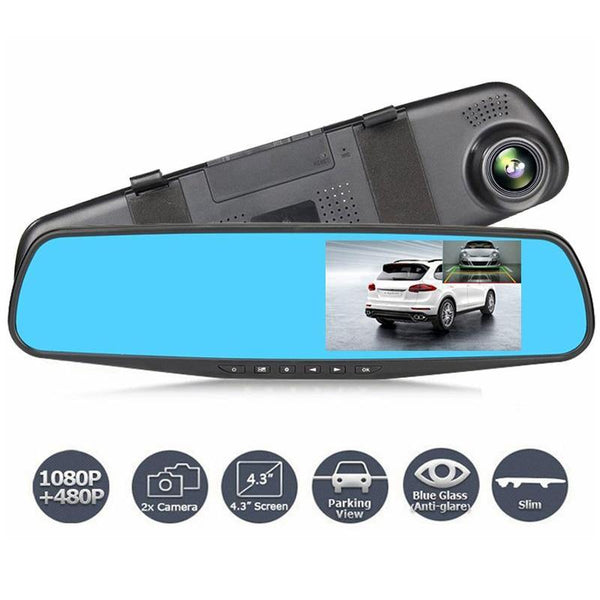 Dashcam Dual Lens Car Camera Full HD 1080P Video Recorder Rearview Mirror With Rear view DVR Dashcam - WooTech Online Shopping In SA