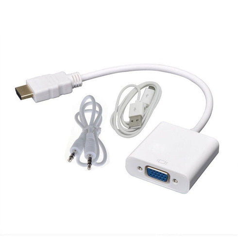 HDMI to VGA Converter Adapter Cable with 3.5mm Audio and USB power cable - White