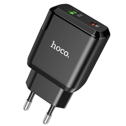 Hoco - N5 Type-c wall charger, Type-C PD20W + USB QC3.0 18W output - Black - WooTech Online Shopping In SA