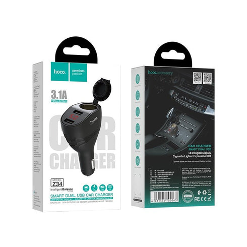 Hoco Thunder Power Car Charger With Dual USB 3.1A & Cigarette Lighter Z34