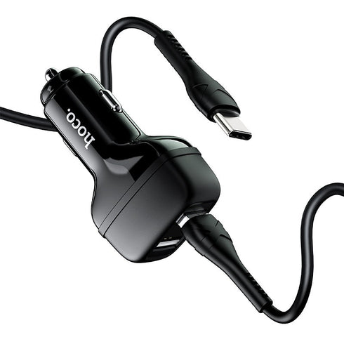 Hoco Z36 Dual USB Port 2.4A Car Charger With Type C Cable - WooTech Online Shopping In SA