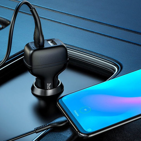 Hoco Z36 Dual USB Port 2.4A Car Charger With Type C Cable - WooTech Online Shopping In SA