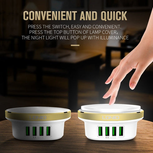 LDNIO 4 USB Port Mobile Phone Charger With LED Night Light - A4406