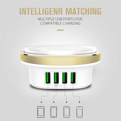 LDNIO 4 USB Port Mobile Phone Charger With LED Night Light - A4406
