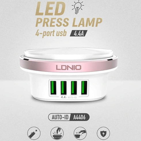 LDNIO A4406 4-Port USB Wall Fast Charger & LED Touch Night Light