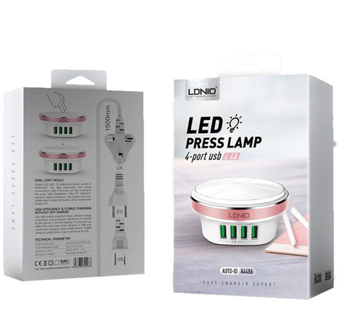 LDNIO A4406 4-Port USB Wall Fast Charger & LED Touch Night Light