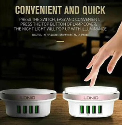 LDNIO A4406 4-Port USB Wall Fast Charger & LED Touch Night Light