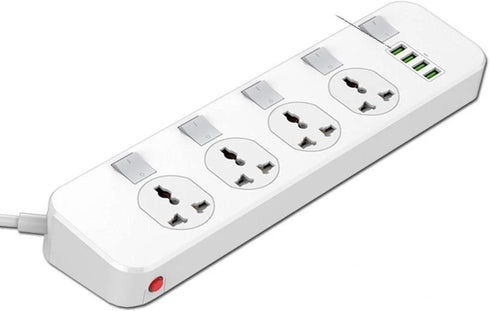 LDNIO SC4408 Defender Series Power Socket with 4 Socket Outlets and 4 USB Charging Port, 5 Power Socket, Waterproof Mechanical Switch, 2500W Power, 2