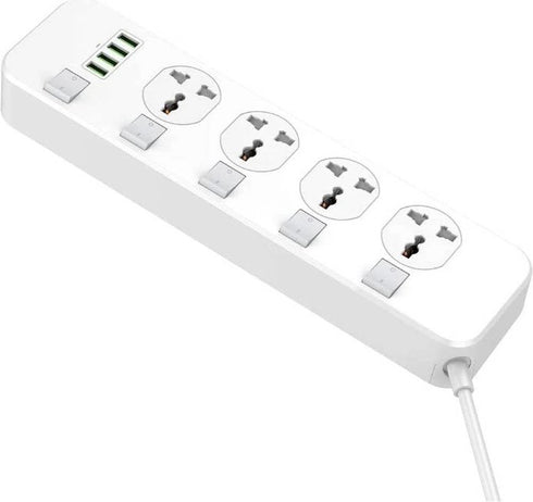 LDNIO SC4408 Defender Series Power Socket with 4 Socket Outlets and 4 USB Charging Port, 5 Power Socket, Waterproof Mechanical Switch, 2500W Power, 2