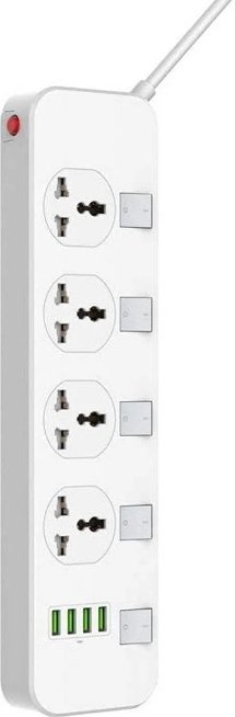 LDNIO SC4408 Defender Series Power Socket with 4 Socket Outlets and 4 USB Charging Port, 5 Power Socket, Waterproof Mechanical Switch, 2500W Power, 2
