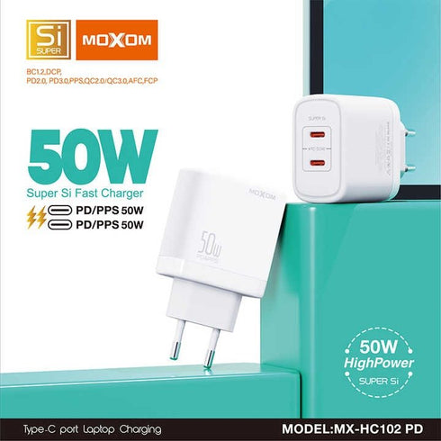 MOXOM 50W High Power Mini Size Portable Type-c Charger - MX-HC102 PD