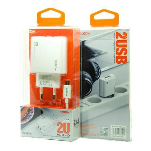Moxom Fast Phone Charger - 2 usb Port With Cable For ios-Micro-Type-c Mx-Hc20