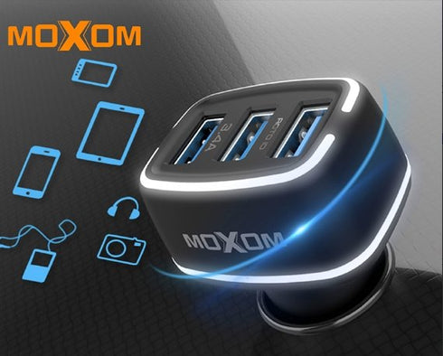Moxom MX-VC01 3.4A 3USB Charging Output Car Charger Adapter With LED Light And Micro Charging Cable - WooTech Online Shopping In SA