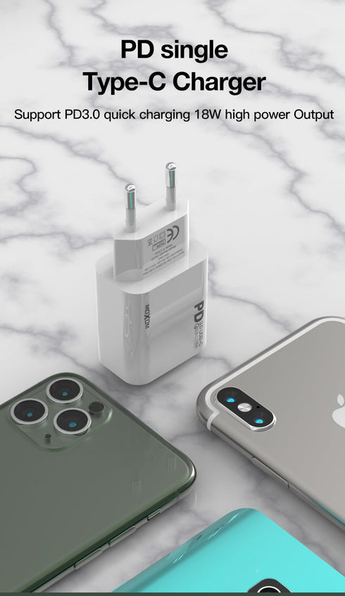Moxom PD Fast charger For iPhone 12 /11 - 18w USB-c power Adapter Mx-HC25