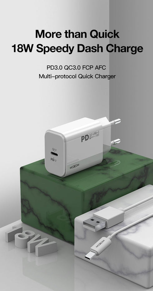 Moxom PD Fast charger For iPhone 12 /11 - 18w USB-c power Adapter Mx-HC25