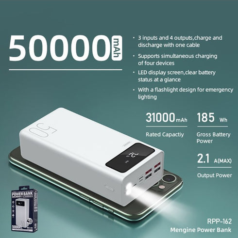 Remax Mengine Large capacity Fast Charging Power bank 50000mah White (Rpp-162)