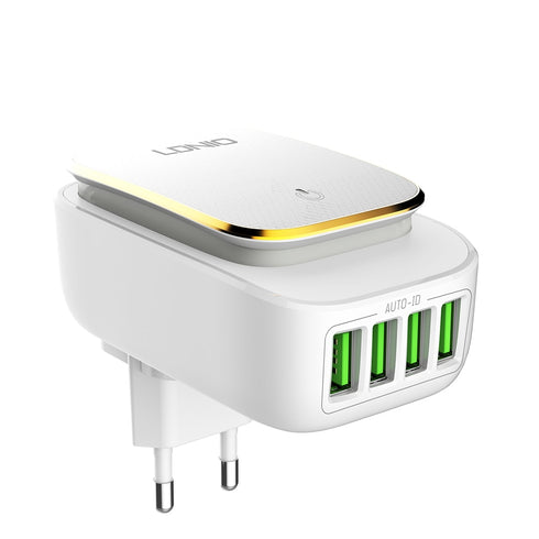 USB Phone Charger 4 Ports Wall Travel Light Charger 5V 4.4A