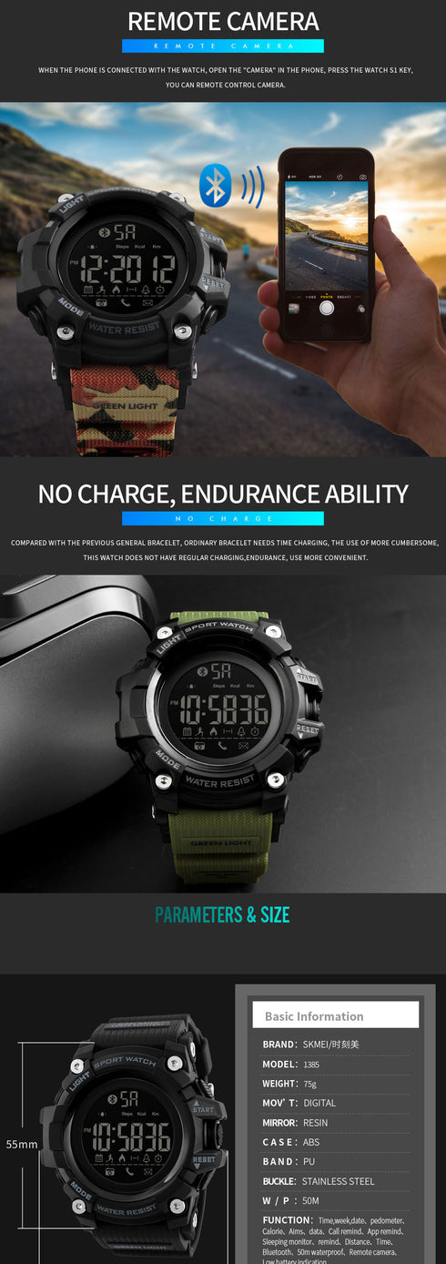 Skmei 1385 Waterproof Alarm Bluetooth Sports Watch